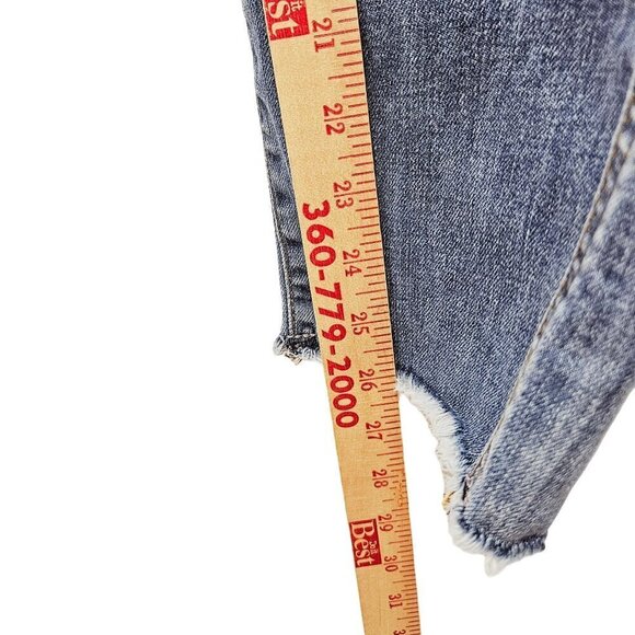 7 For All Mankind High Waist Cropped Straight Jeans - Button Fly Distressed Deni - Picture 9 of 12